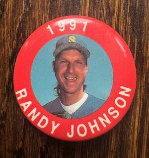 VINTAGE 1991 Randy Johnson Seattle Mariners MLBPA MLB Baseball Pinback Button